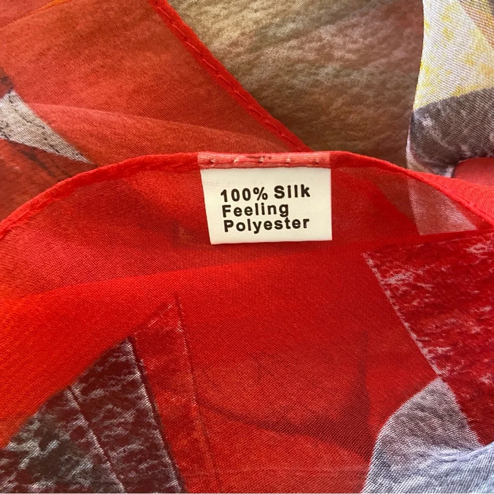 Vibrant Red Leaf Patterned Scarf Sarong Wrap